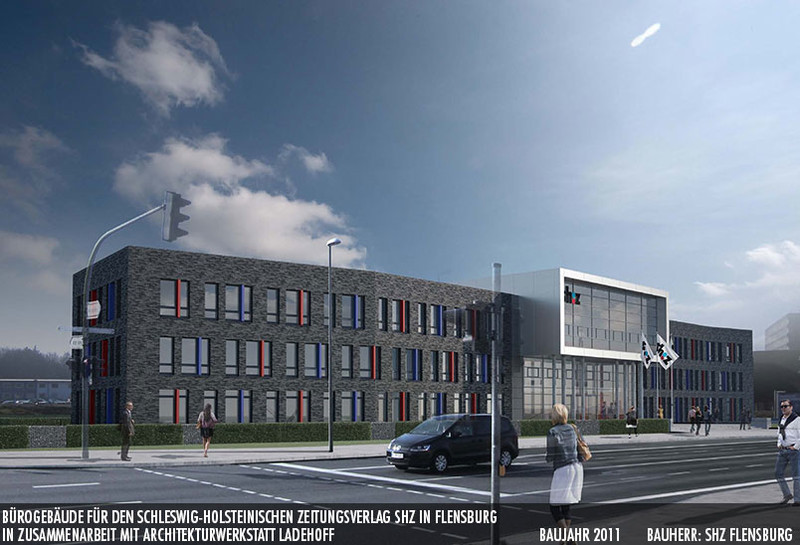 Bürogebäude für den schleswig-holsteinischen Zeitungsverlag in Zusammenarbeit mit Architekturwerkstatt Ladehoff